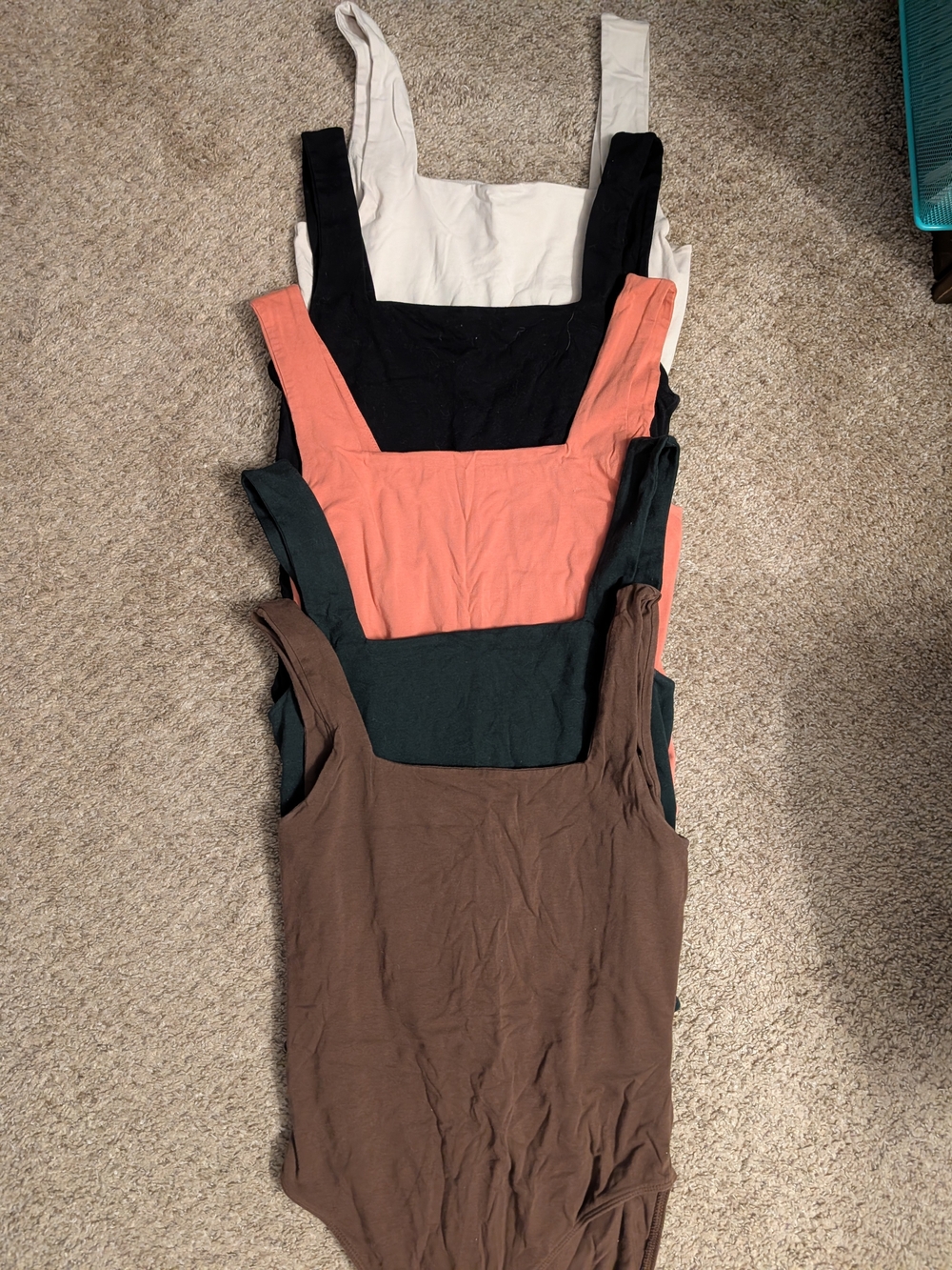 Old Navy Square Neck Bodysuit Pack Of 5 Cream, Black, Coral, Dark Green, Brown